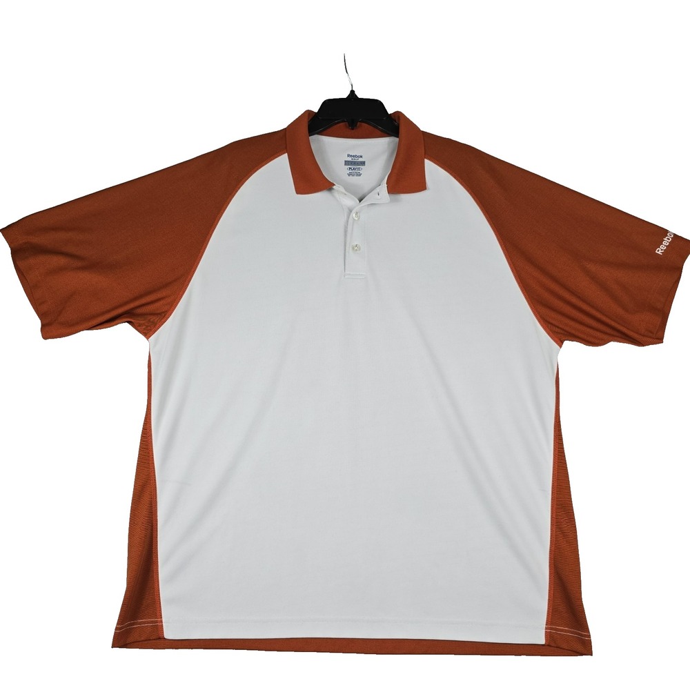 Reebok Golf PlayDry Polo Shirt Mens XL White Burnt Orange Colorblock Raglan